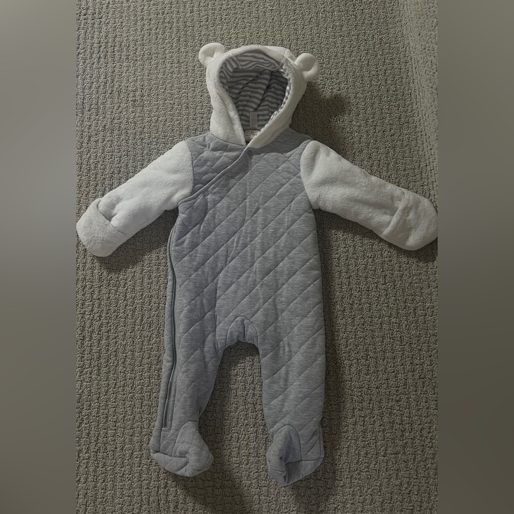 First Wish Cozy Gray and White Quilted baby Bodysuit
